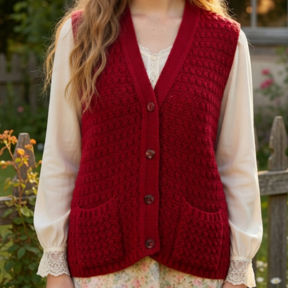 Vintage 80s knitwear sweater cardigan vest College Point Size M